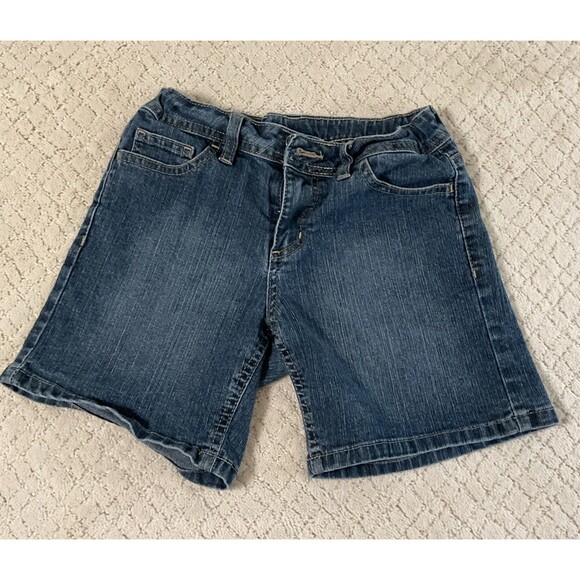 FADED GLORY Girl's Med Wash Adj Waist Reg Fit Bermuda Stretch Jean Shorts sz 12 - Picture 1 of 8